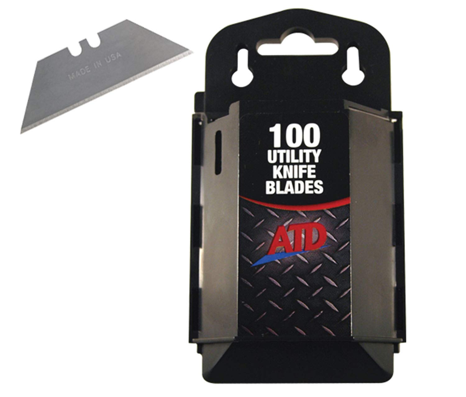 ATD Tools 8813 100-Pack Heavy Duty Utility Knife Blades with Plastic Dispenser - Premium Replacement Blades for Box Cutting, Crafting, and DIY Projects