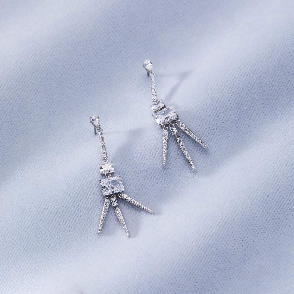 Nadri Rae 3 Spikes Drop Earrings for Women - Elegant Rhodium & Gold Dangle Earrings with Silver Accents | Perfect for Parties, Weddings & Evening Events | Fashion Jewelry Gift for Her