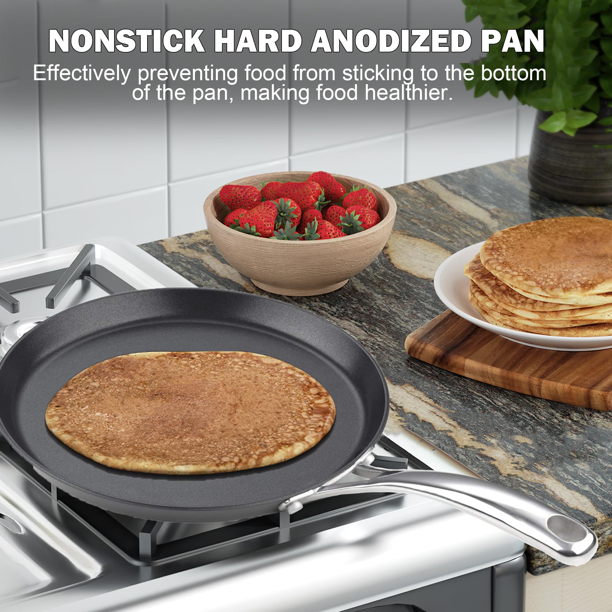 Nonstick Hard Anodized 9.5-Inch Crepe Griddle Pan - Black Cooks Standard Skillet for Perfect Pancakes, Crepes & Eggs | Ideal for Breakfast, Brunch & Family Cooking