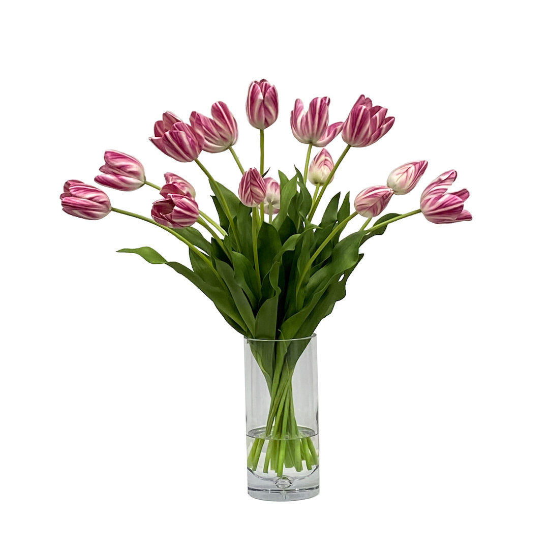 25 Pink and White Striped Tulips in Vase - Fresh Cut Flowers for Home Decor, Weddings, and Special Occasions