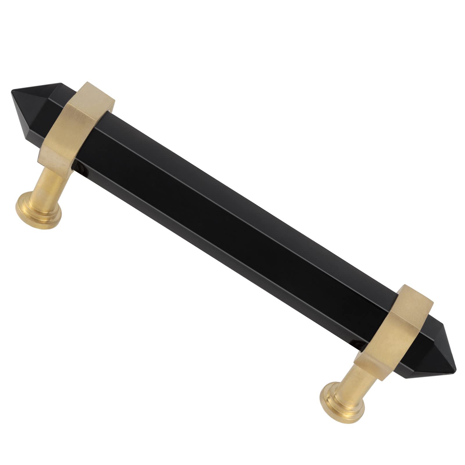 Brushed Brass & Black Obsidian Double Crystal Points Drawer Pulls - Cabinet Handles & Door Knobs for Dresser, Cupboard, Kitchen Decor - Elegant Upgrade for Home & Office Furniture