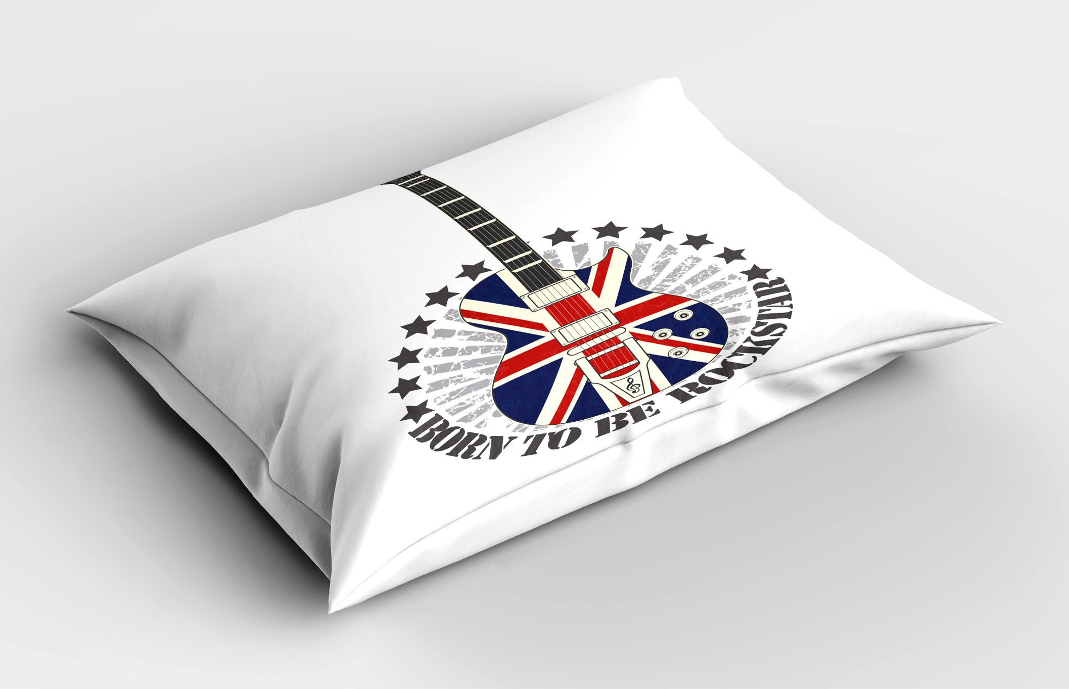 Ambesonne Rock Music Themed Pillow Sham - Union Jack Guitar & Stars Print, Decorative Standard King Size Pillowcase (36