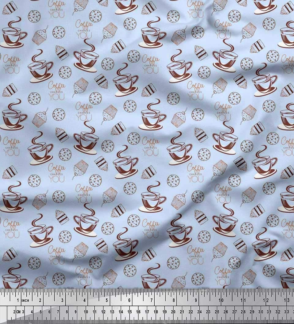 Soimoi Japanese Crepe Blue Fabric by The Yard - 42 Inch Wide - Coffee, Cookies & Cupcake Print Textile - Sweet Floral Pattern for DIY Fashion, Home Decor, Quilting & Craft Projects