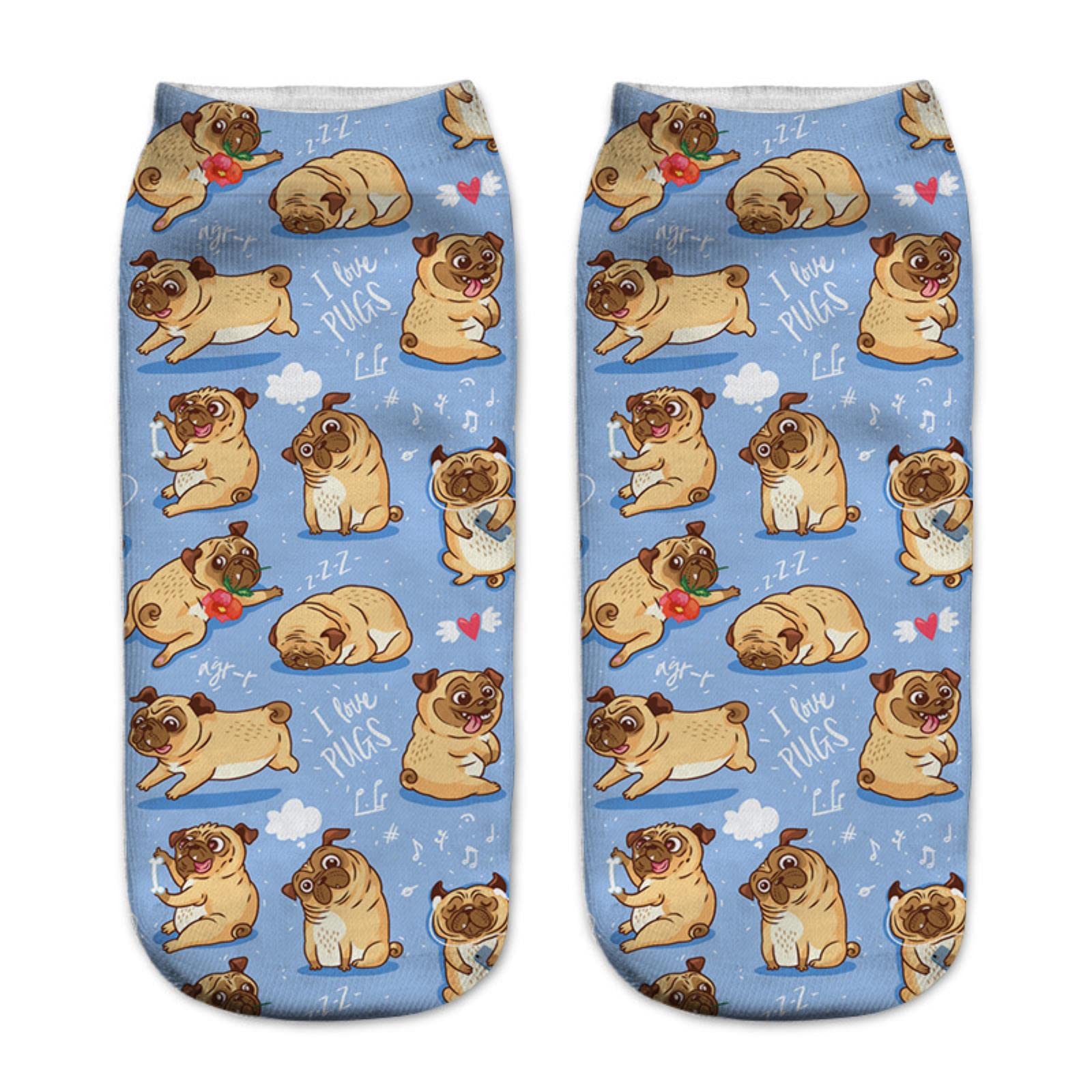 Funny 3D Printed Cat & Pug Socks for Women & Men - Fashionable Low Ankle Unisex Socks - Perfect for Cosplay, Gifts, and Everyday Wear