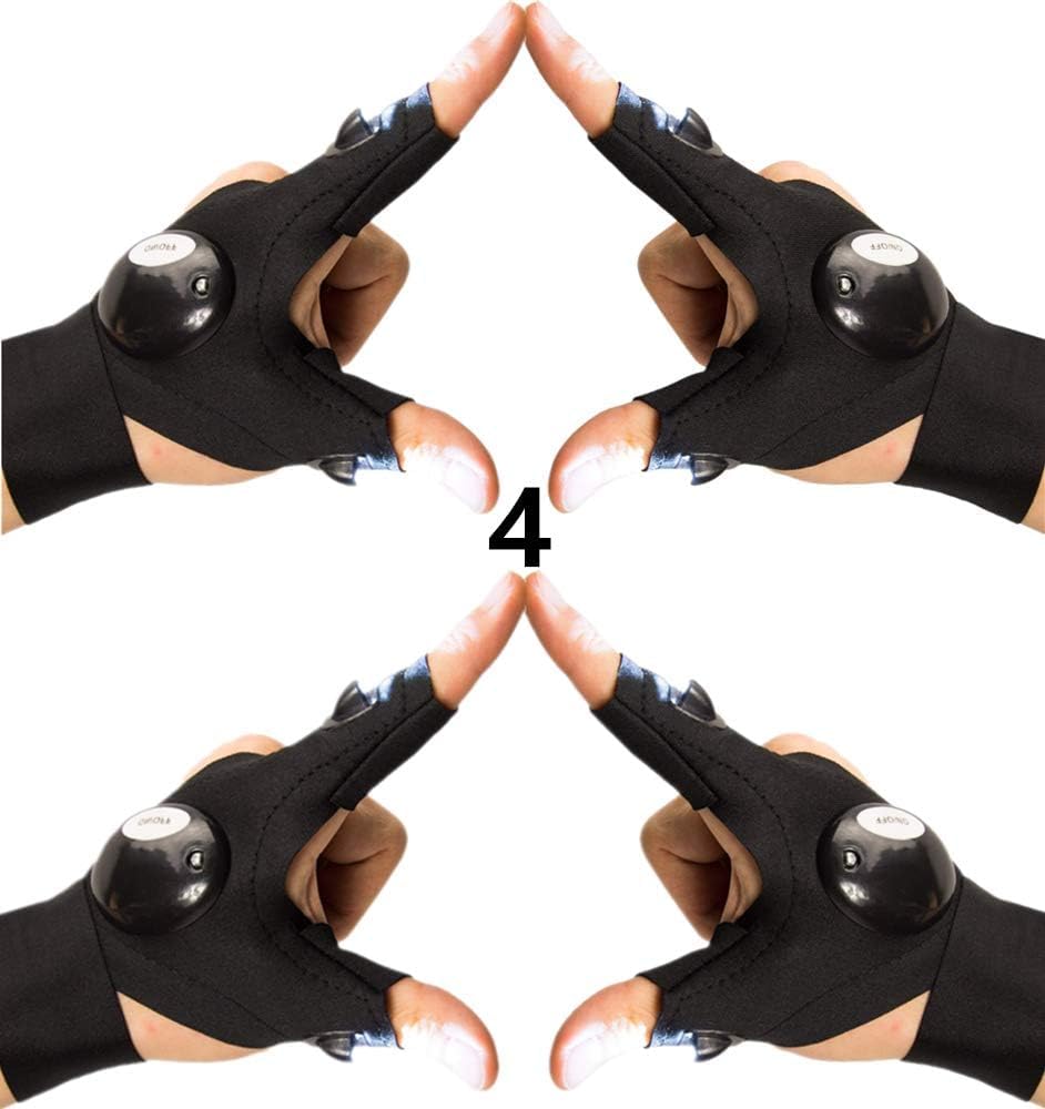 4pcs LED Flashlight Gloves - Fingerless Work Gloves with Built-in Light for Outdoor Activities, Fishing, Camping, Hiking, Repairing - Perfect Gift for Men & Women - Ideal for Night Work, DIY Projects, and Emergency Situations (2 Pairs)
