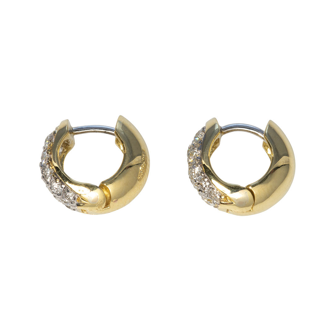 1ct Diamond 18K Two-Tone Gold Huggie Hoop Earrings for Women - Elegant Everyday & Special Occasion Jewelry Gift