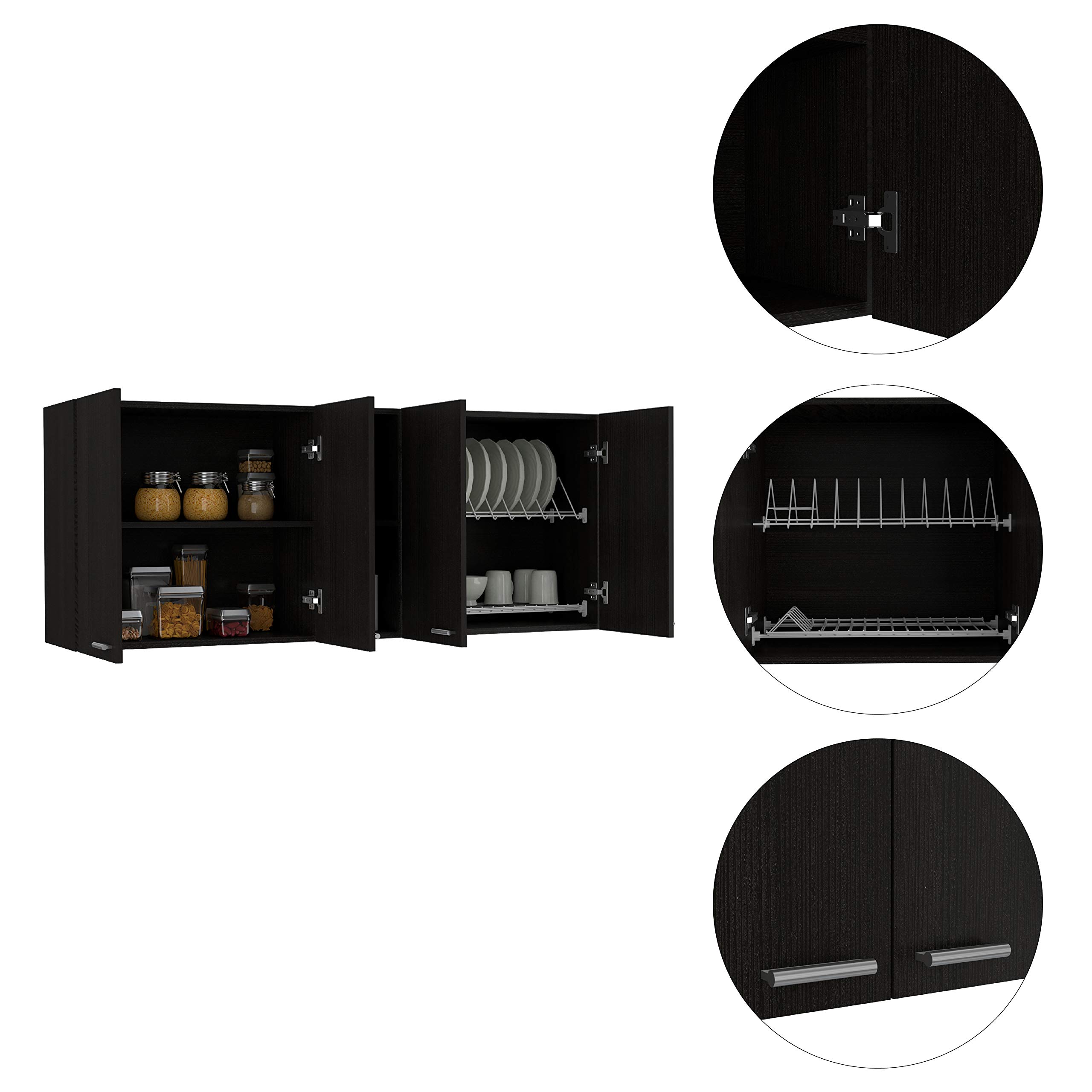 Olimpo 150 Wall Cabinet with 4 Doors, 2 Open Shelves & 2 Internal Shelves - Dish & Glass Organizer - 24