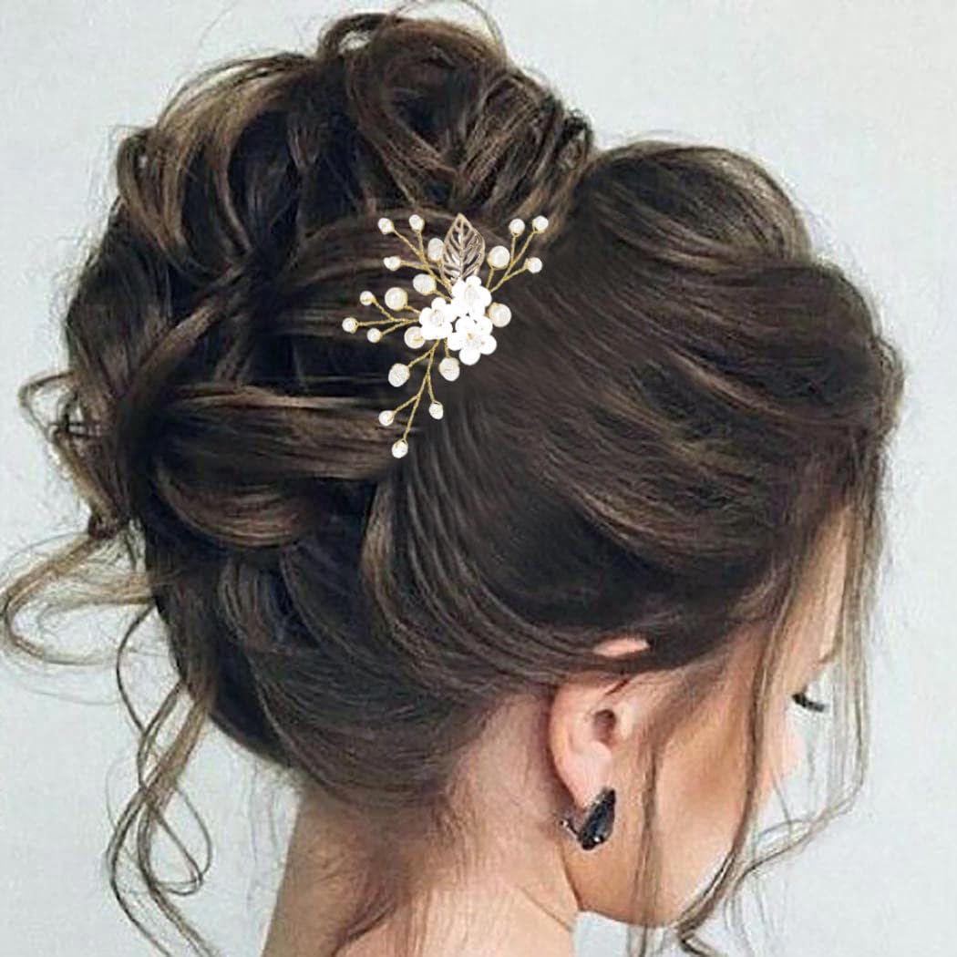 YBSHIN Gold Pearl Rhinestone Bridal Hair Pins - Elegant Leaf Design Wedding Hair Clips for Women & Girls | Perfect for Brides, Bridesmaids, Prom & Special Occasions
