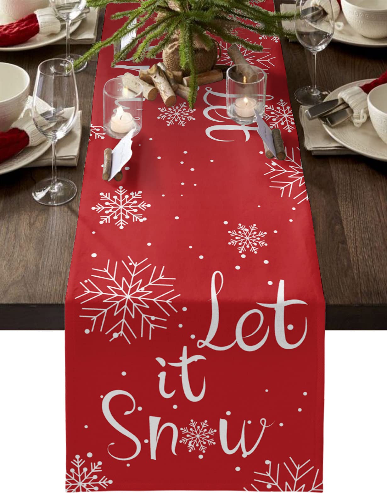 90 Inch Christmas Snow Table Runner - Red Holiday Dining Table Decor for Round, Kitchen, Coffee & End Tables - Perfect for Festive Living Room & Dining Room Settings