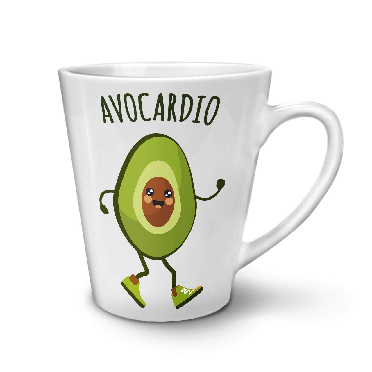 Funny Avocado Cardio Run Latte Mug - Double-Sided Print Ceramic Coffee Cup with Comfortable Handle by Wellcoda | Perfect for Gym Lovers, Runners & Coffee Enthusiasts