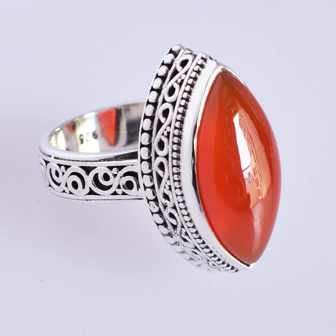 Natural Carnelian Gemstone 925 Sterling Silver Ring - Handmade Boho Jewelry for Women, Birthday Gift for Her, Spiritual Healing & Energy Stone Jewelry | Perfect for Meditation, Yoga & Everyday Wear