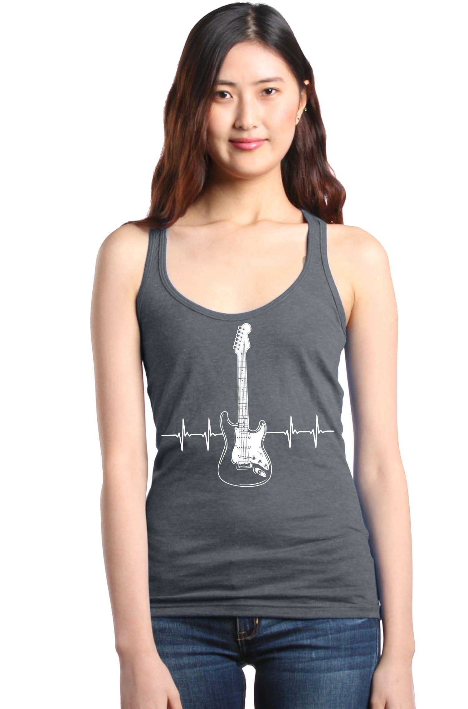 Shop4ever® Women's Slim Fit Racerback Tank Top - Electric Guitar Heartbeat Design for Musicians - Perfect for Concerts, Gigs & Casual Wear