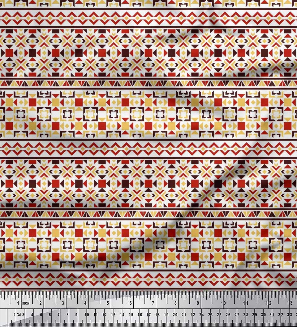 Soimoi Moss Georgette Brown Fabric by The Yard - 42 Inch Wide Aztec Geometric Printed Material for Dresses, Curtains & Home Decor | Tribal Contemporary Fusion Fashion Fabric