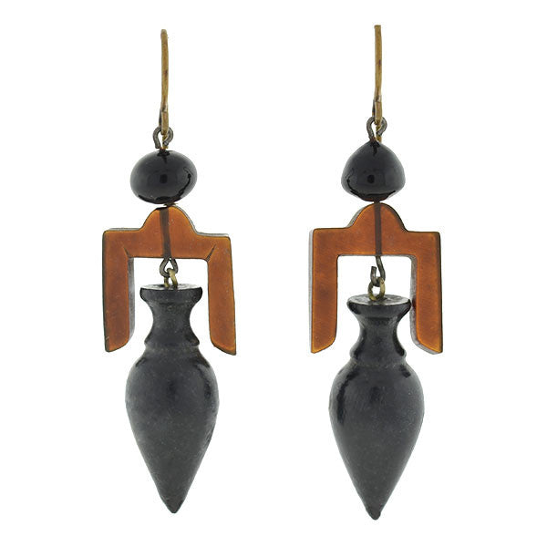 Victorian Style Carved Tortoise Shell Urn Earrings - Vintage Jewelry for Women, Antique Inspired Dangle Earrings | Perfect for Gothic Fashion, Steampunk Outfits & Victorian Costume Parties