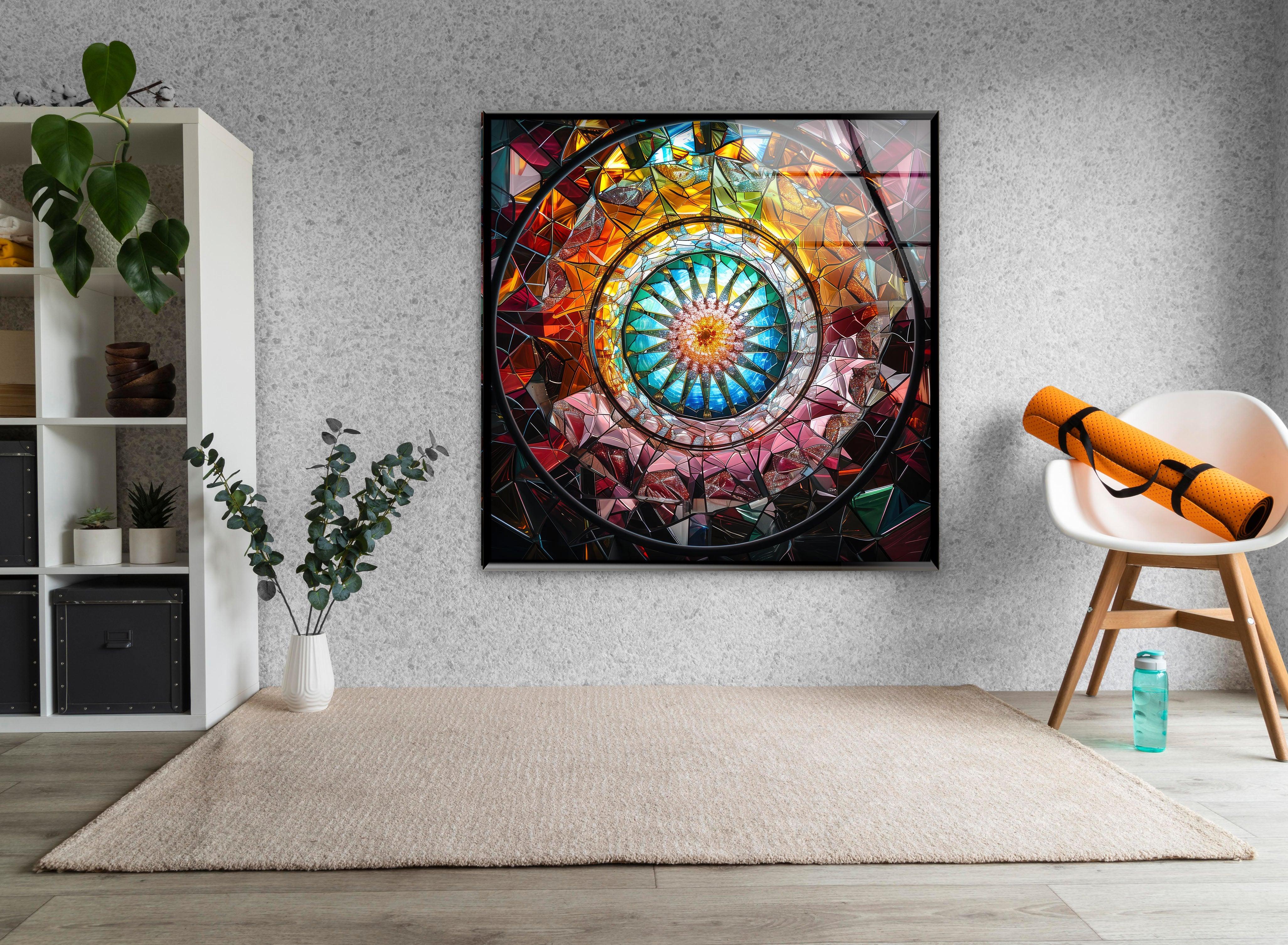 Vibrant Kaleidoscope Glass Wall Art Decor - Stunning Handmade Mosaic for Living Room, Bedroom & Office - Unique Home & Interior Design Gift Idea