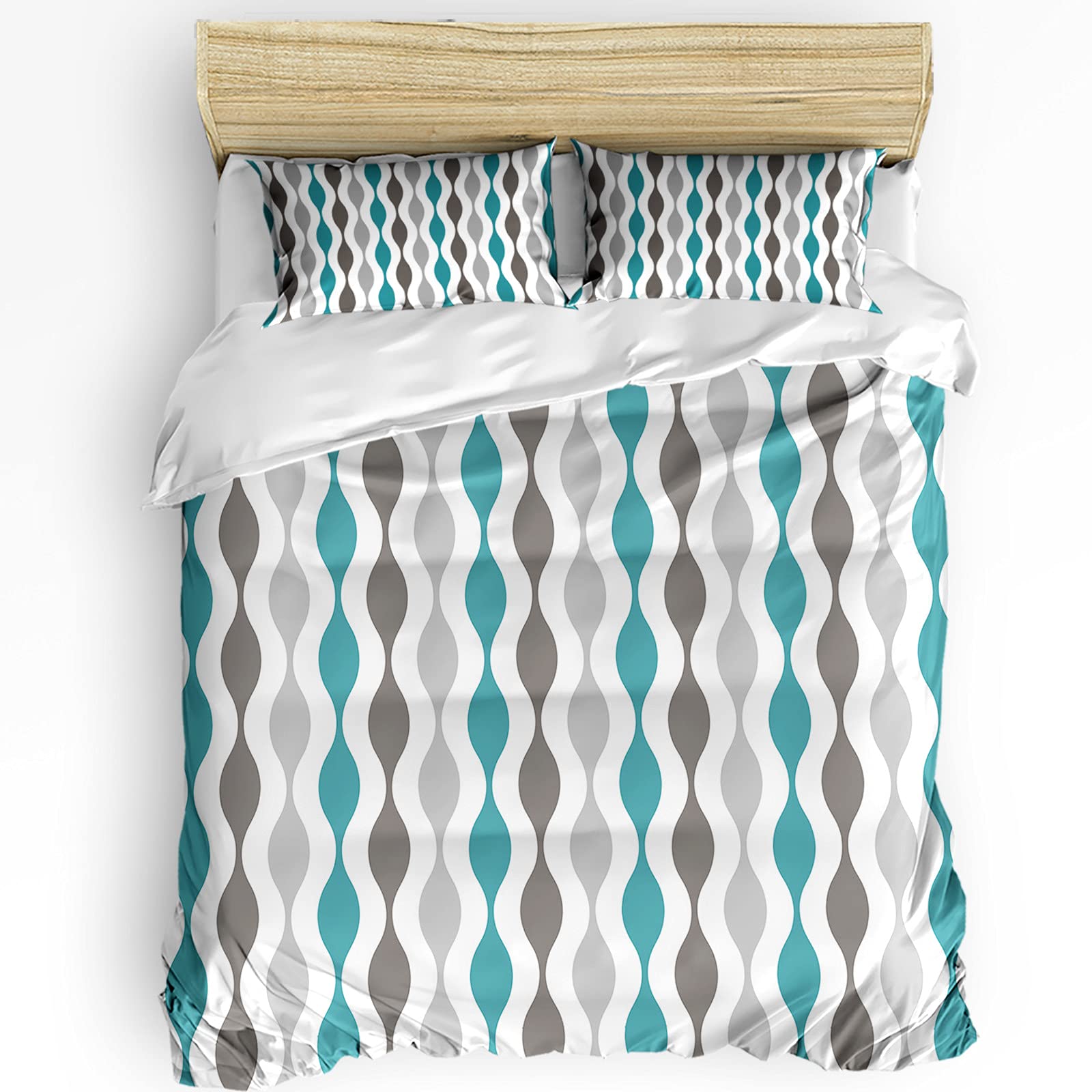 **Flouky 3-Piece Washed Comforter Set - California King Size, Soft Mid-Century Modern Geometric Cyan Gray Duvet Cover with 2 Pillow Shams for Kids & Adults - Perfect for Cozy Bedrooms & Guest Rooms**
