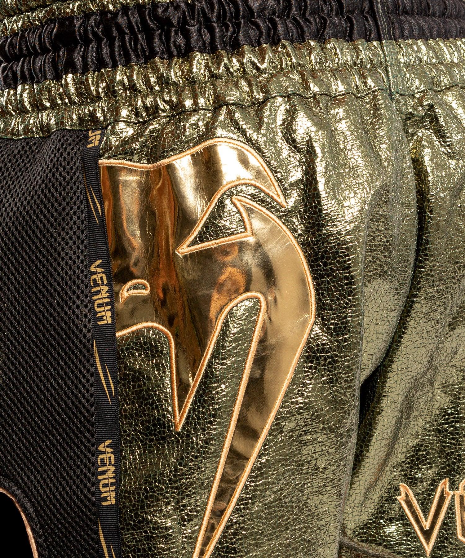 Venum Giant Foil Muay Thai Shorts - Premium Khaki/Gold MMA Fight Shorts for Muay Thai, Kickboxing & Combat Sports Training