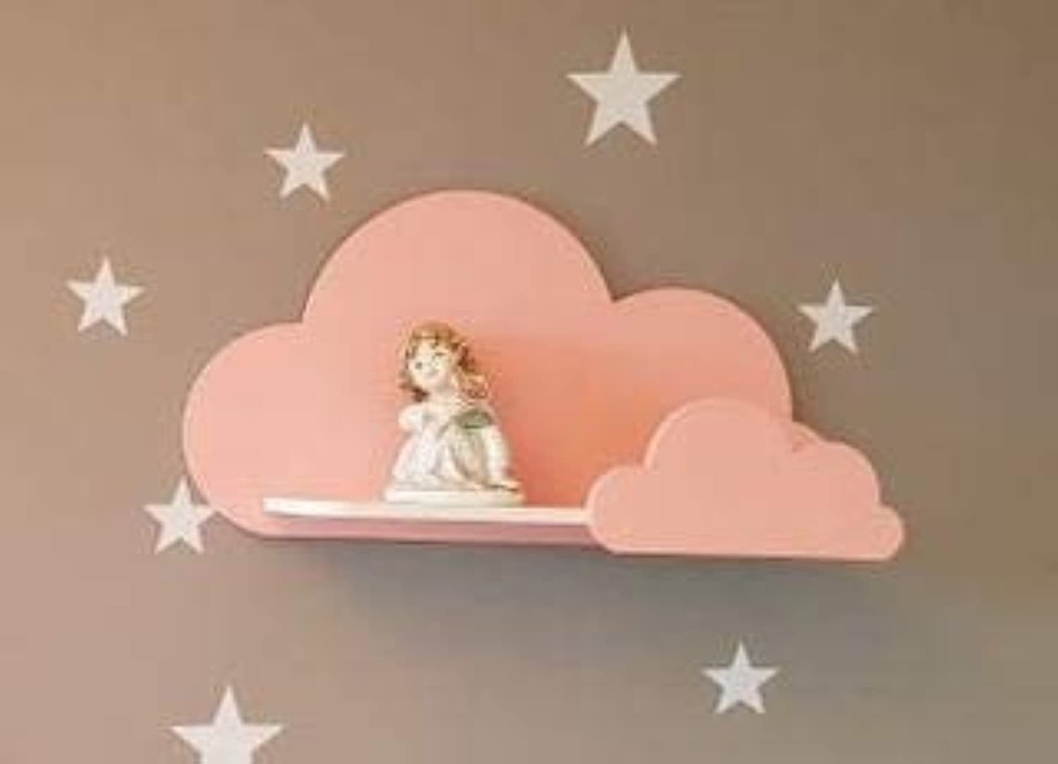 Happy Woody Set of 2 Cloud-Shaped Floating Wall Shelves - Natural Wood Nursery Shelves for Baby Room Decor, Kids Wall Storage & Organization - Perfect for Displaying Books, Toys & Decor in Soft Pink