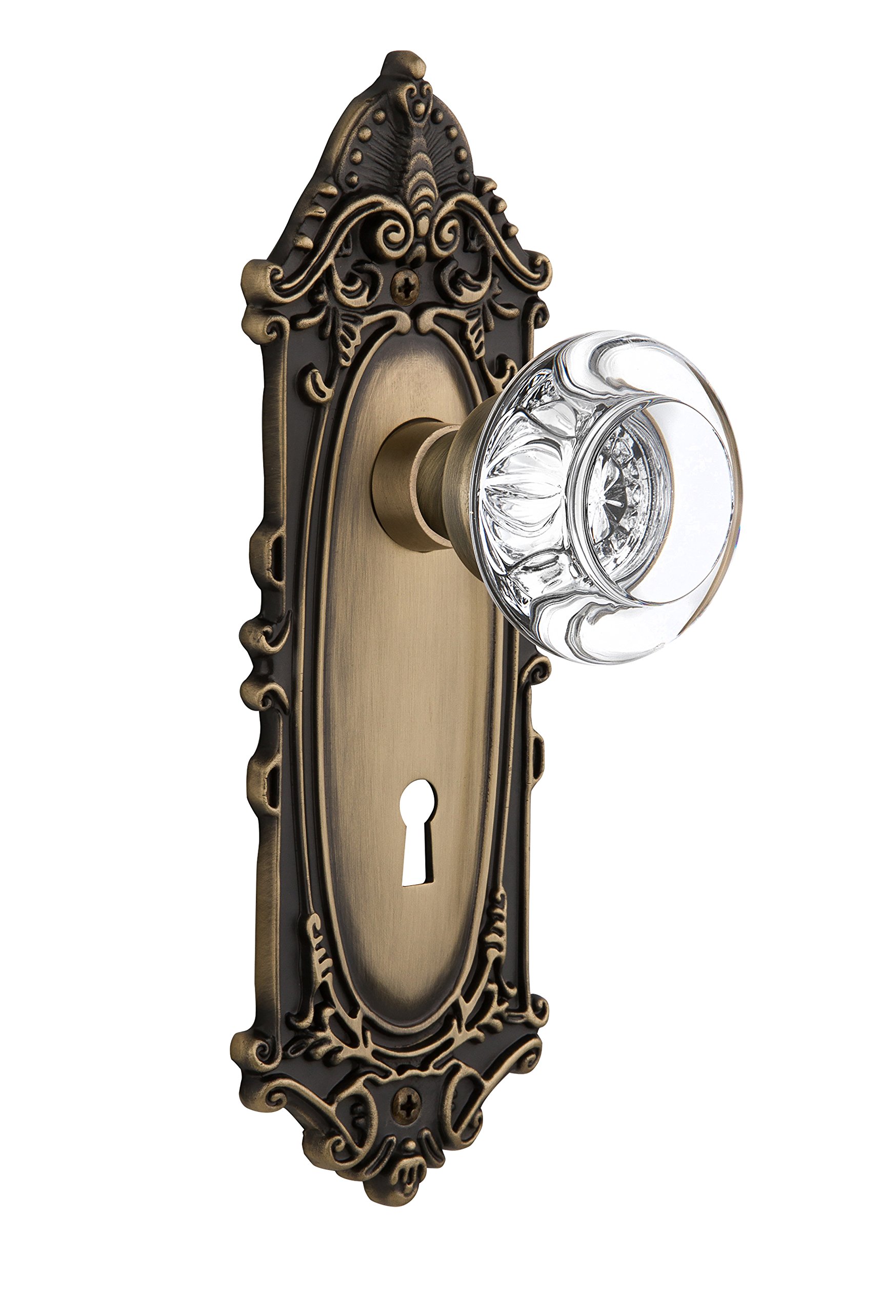 Vintage Victorian Style Clear Crystal Glass Door Knob with Keyhole - Antique Brass Finish for Classic Home Decor - Perfect for Bedroom, Bathroom, and Cabinet Doors