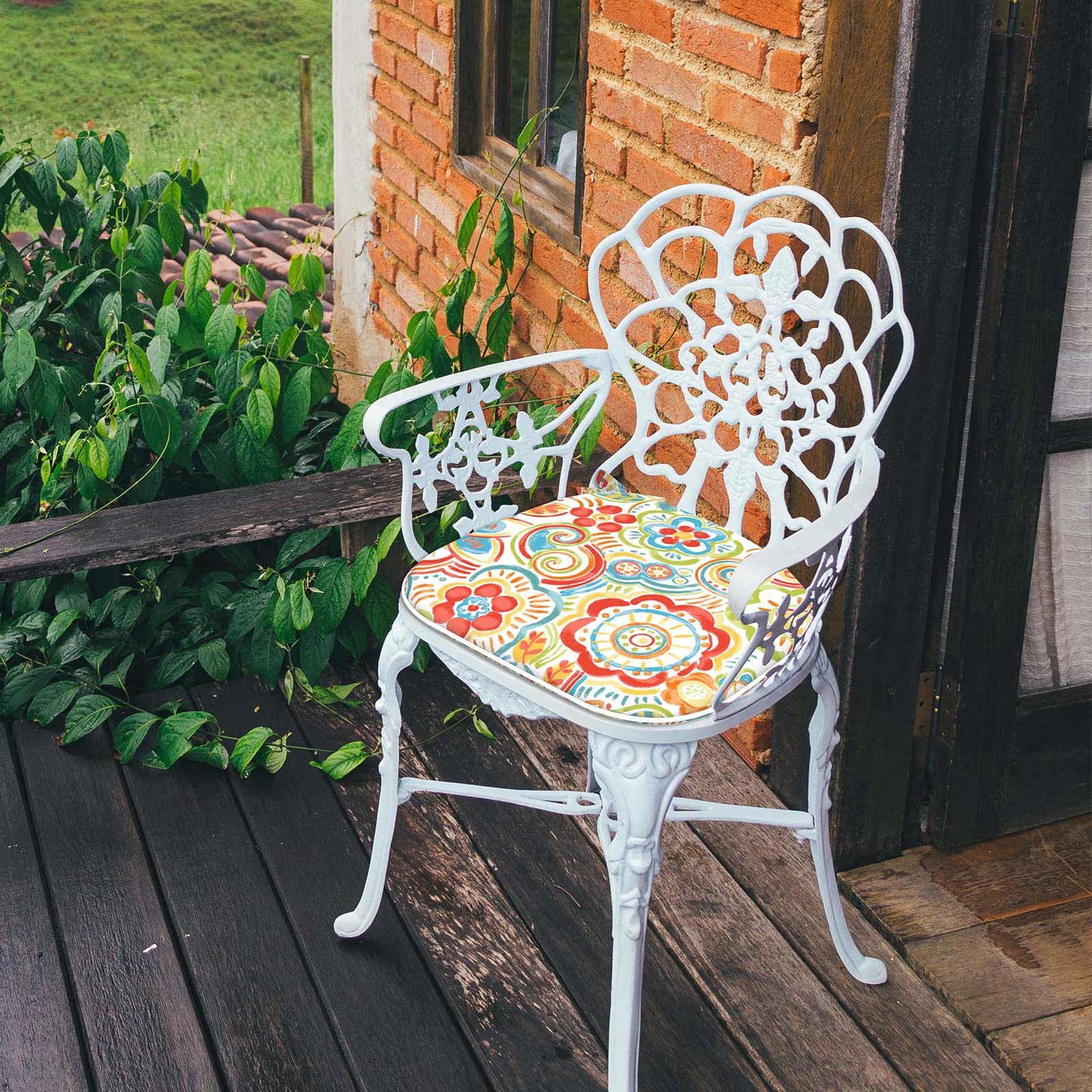 LTXIII Indoor Outdoor Chair Cushions with Ties - 16x17 Inch Water-Resistant Patio Seat Pads (2 Pack, Floral Pattern) for Garden, Deck, Poolside & Home Office Furniture Decor