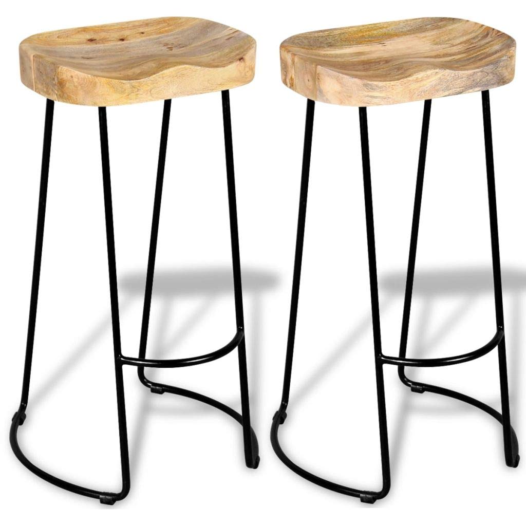 vidaXL 2-Pack Metal Bar Stools with Backless Design - Industrial Kitchen Counter Height Stools in Solid Mango Wood - Perfect for Restaurants, Bars, Living Room & Dining Room - Ideal for Home Entertaining and Commercial Use