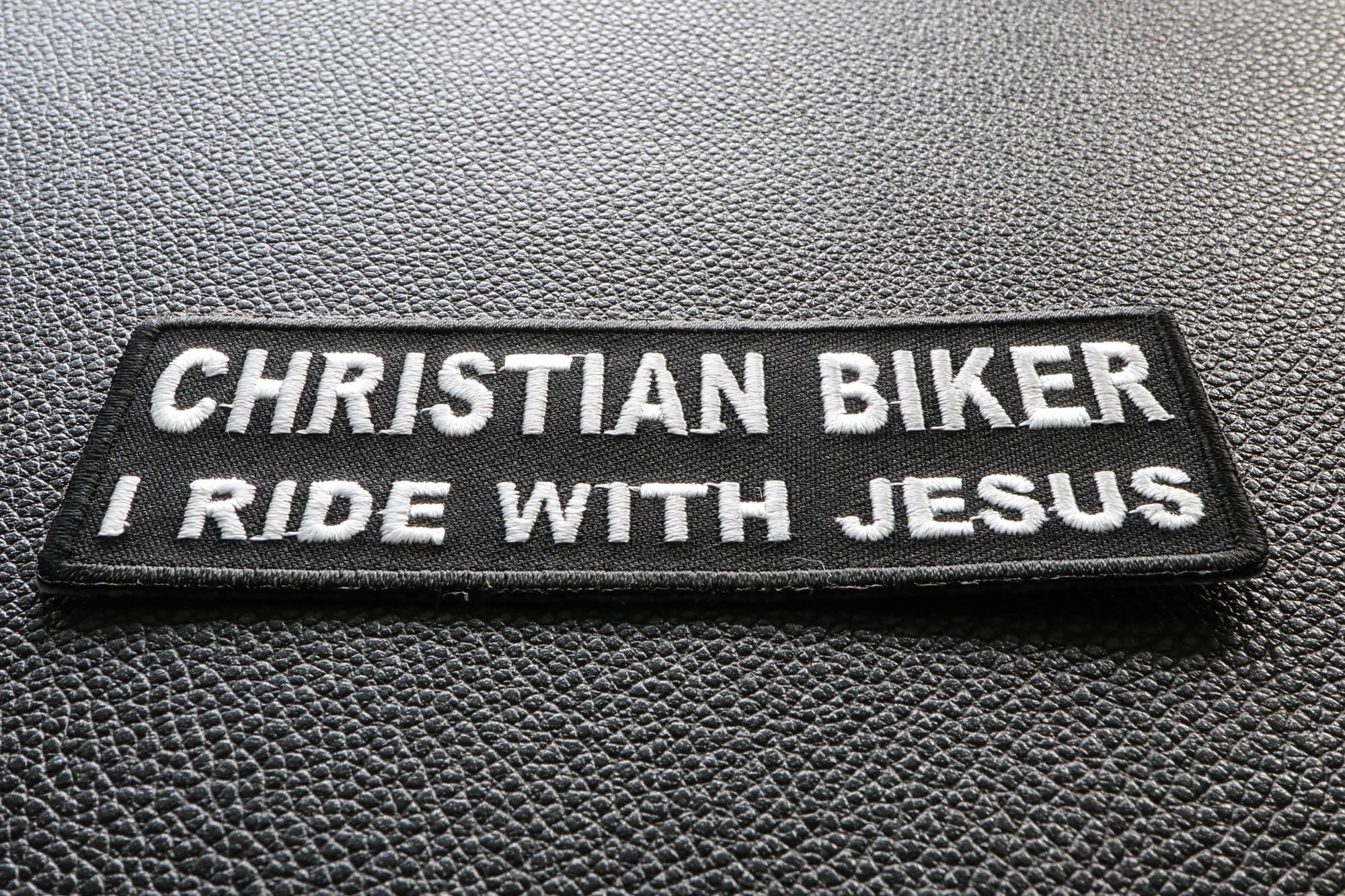 Christian Biker Patch - I Ride with Jesus Embroidered Iron-on Patches for Motorcycle Vests & Jackets - Religious Biker Accessories for Church Rides & Christian Motorcycle Events