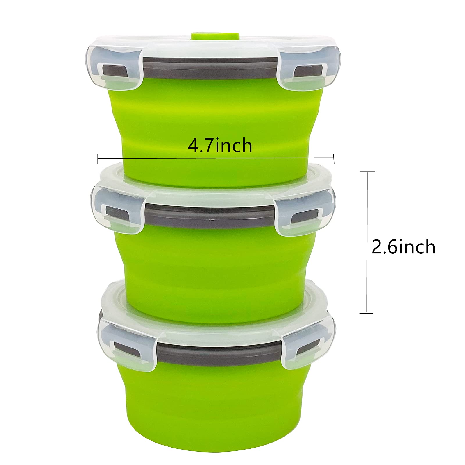 CCyanzi 3-Piece Collapsible Silicone Food Storage Bowls with Lids - Microwave, Freezer & Dishwasher Safe - Space Saving Kitchen & Camping Containers (Green Gray) - Perfect for Meal Prep, Leftovers & Outdoor Adventures