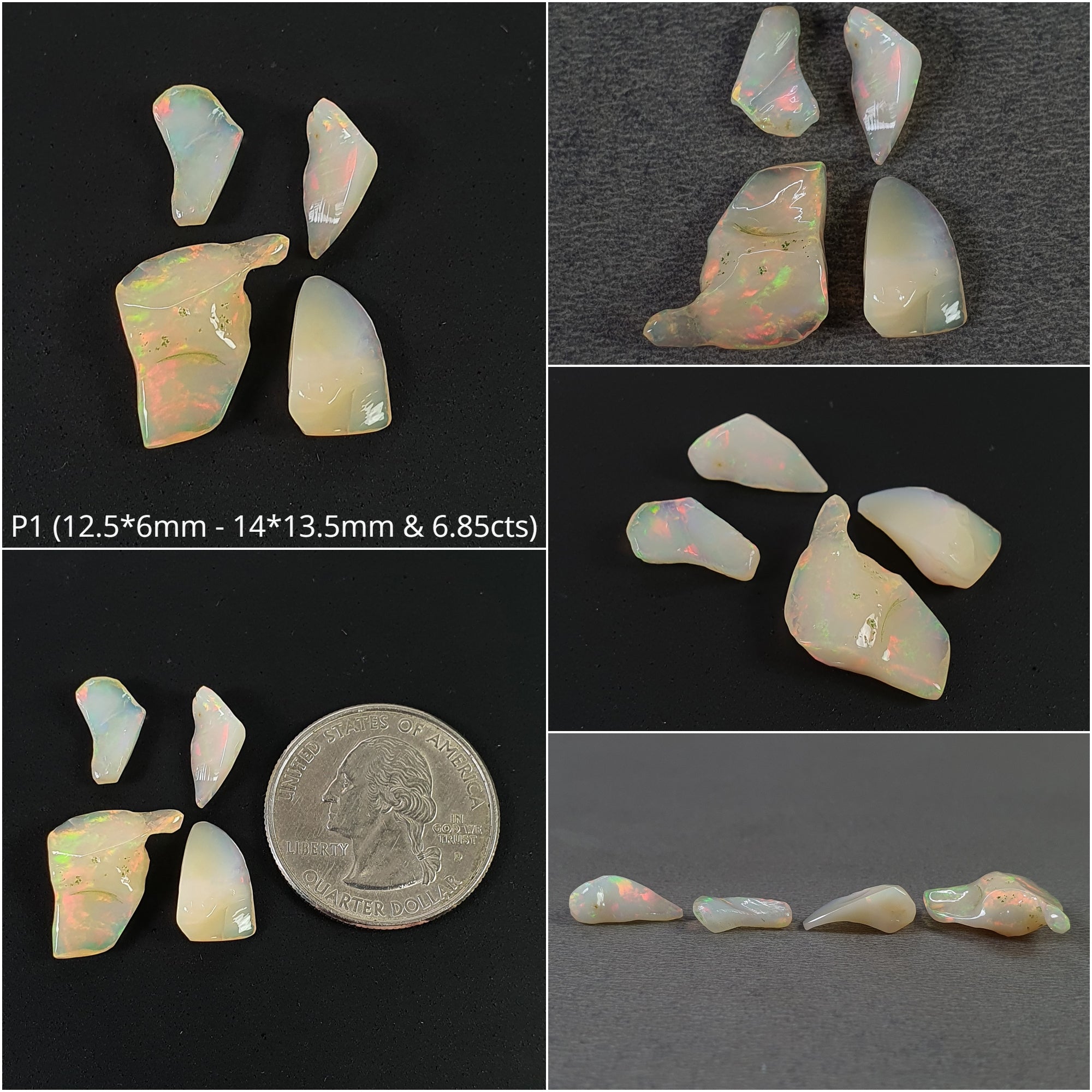 Natural Ethiopian Opal Gemstone Cabochon - Untreated, Unheated White Opal in Unique Uneven Shapes (4pc or 5pc Set) | Perfect for Jewelry Making, Wire Wrapping & Healing Crystal Collections