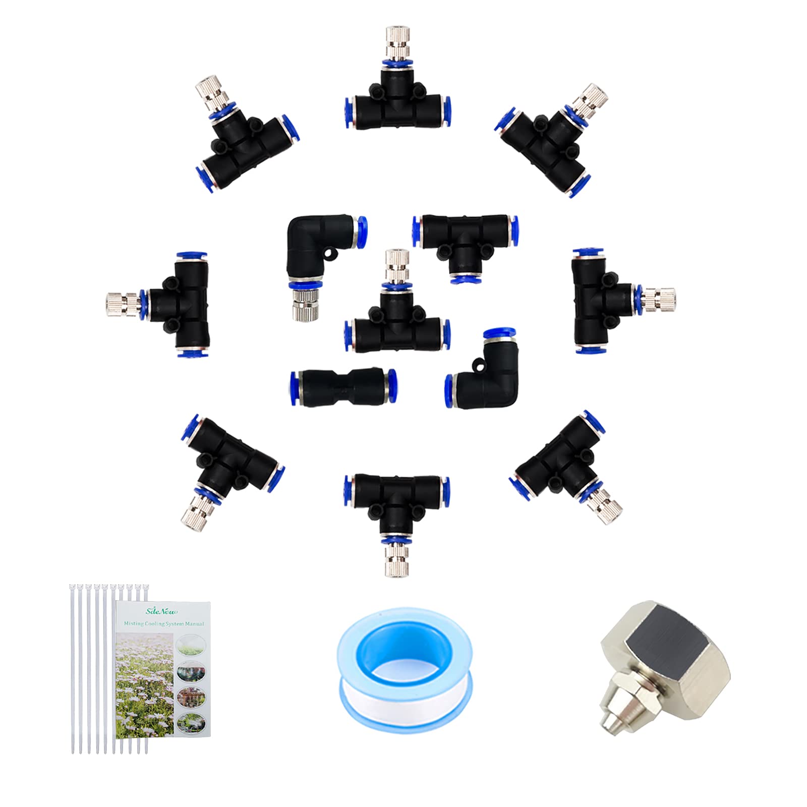 10 Stainless Steel Misting Nozzles with Connectors - Outdoor Cooling System for Patio, Garden, Greenhouse, Trampoline & Waterpark | Perfect for Umbrellas, Fans & Hot Summer Days (1/4