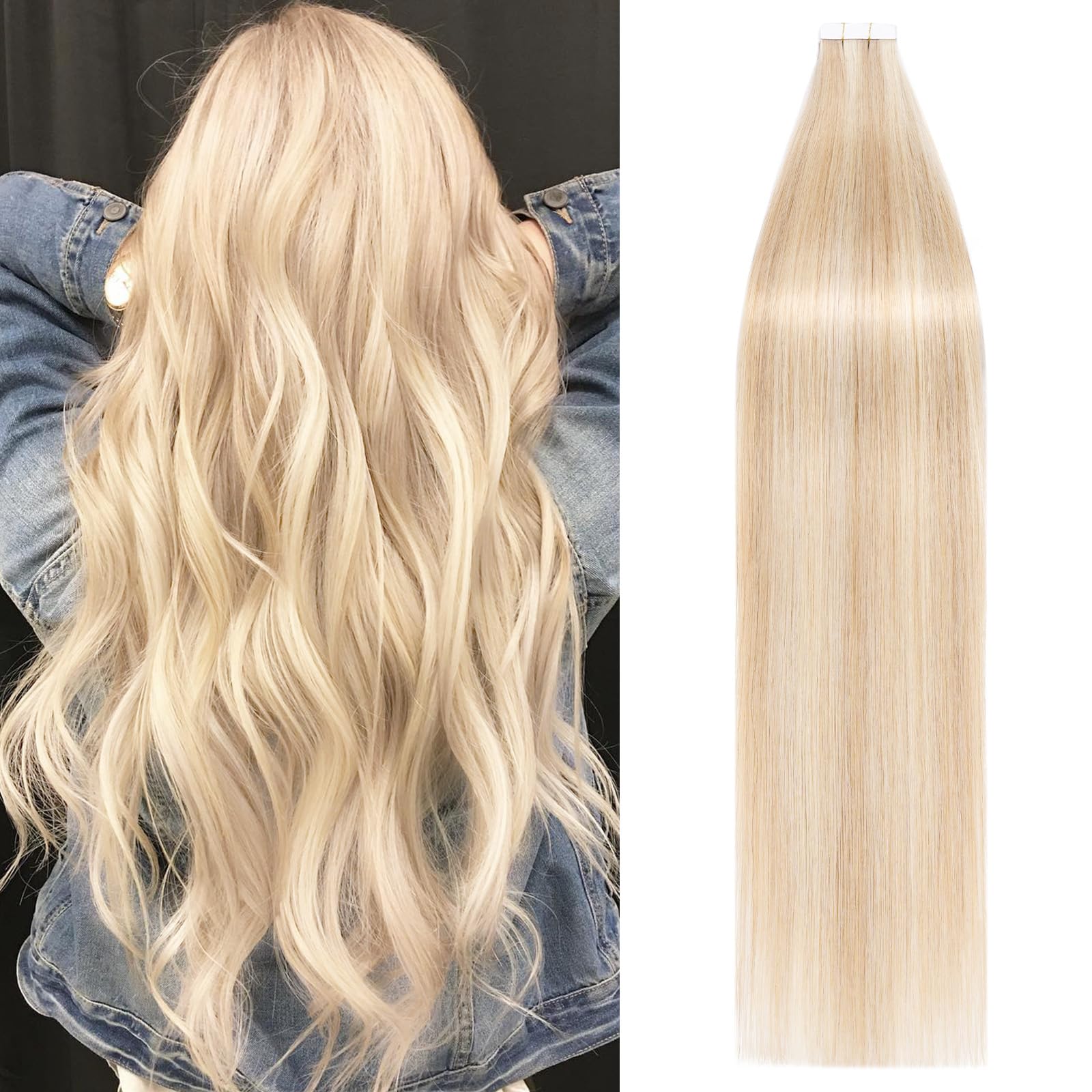 Premium 20-Piece Tape in Hair Extensions - 100% Remy Human Hair, 30g, Balayage Ash Blonde with Highlights - Seamless Straight Double-Sided 10-Inch Extensions for Natural Volume & Length - Perfect for Parties, Weddings & Everyday Styling
