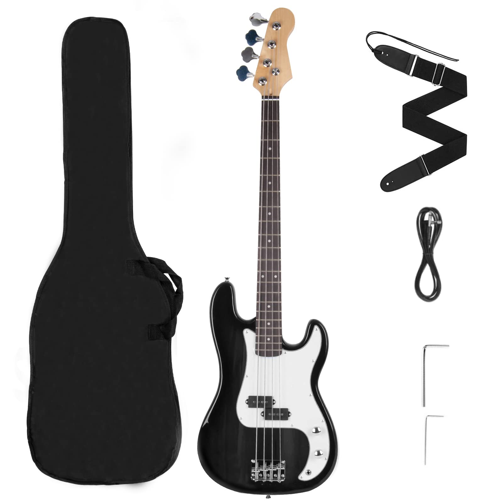 Polar Aurora Full Size 4-String Blue Electric Bass Guitar with Amp Cord & Gig Bag - Perfect for Beginners, Live Performances & Home Practice