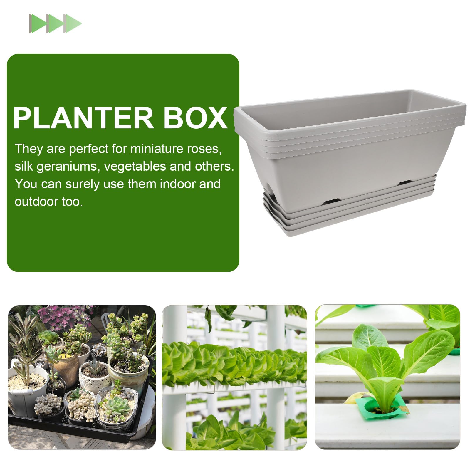 BESPORTBLE 17 Inch Window Box Planter Set of 4 - Rectangle Plastic Flower Pots with Drainage Holes & Trays - Indoor Outdoor Garden Planters for Flowers, Vegetables, Herbs - Perfect for Windowsills, Balconies, Patios & Home Decor