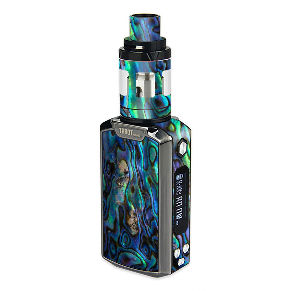 Vaporesso Tarot Nano Skin - Abalone Shell Design with Green Swirl & Blue Gold Accents | Stylish Protective Cover for Vape Mods | Perfect for Travel & Night Out Accessories