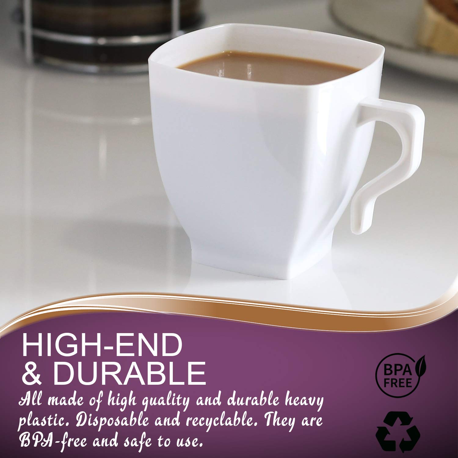192-Pack 8 oz Disposable Plastic Coffee Cups - White Reusable Drinking Tumblers for Tea, Coffee & Beverages - Bulk Party Cups for Weddings, Christmas, Birthdays, Office & Home Gatherings