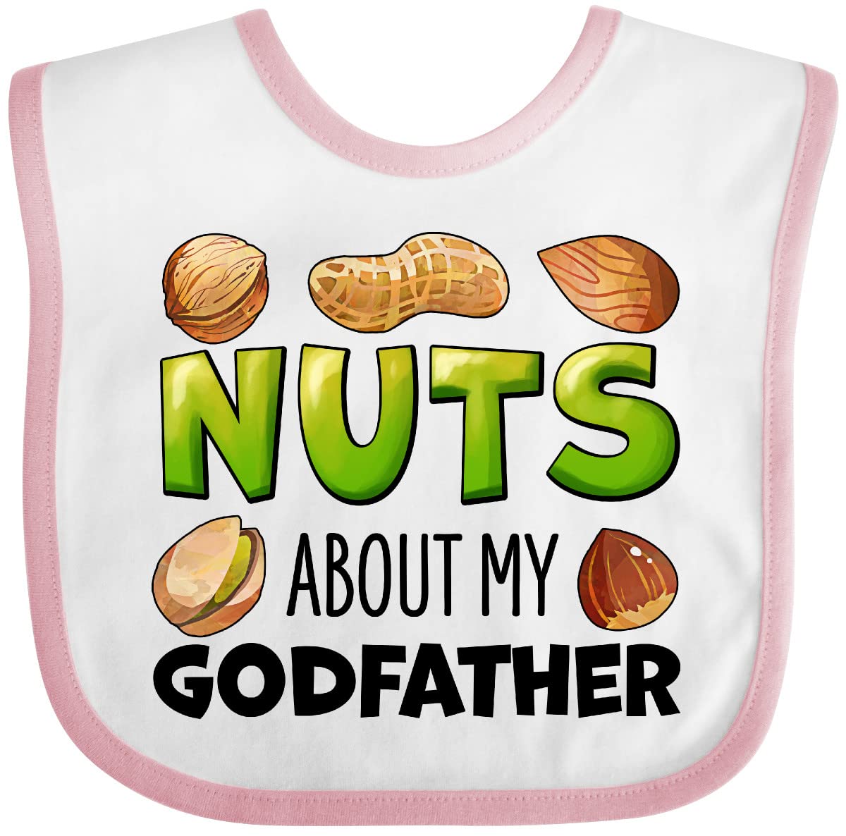 Inktastic 'Nuts About My Godfather' Peanut Almond Pistachio Baby Bib - Perfect for Baby Showers, Christenings & Family Gatherings