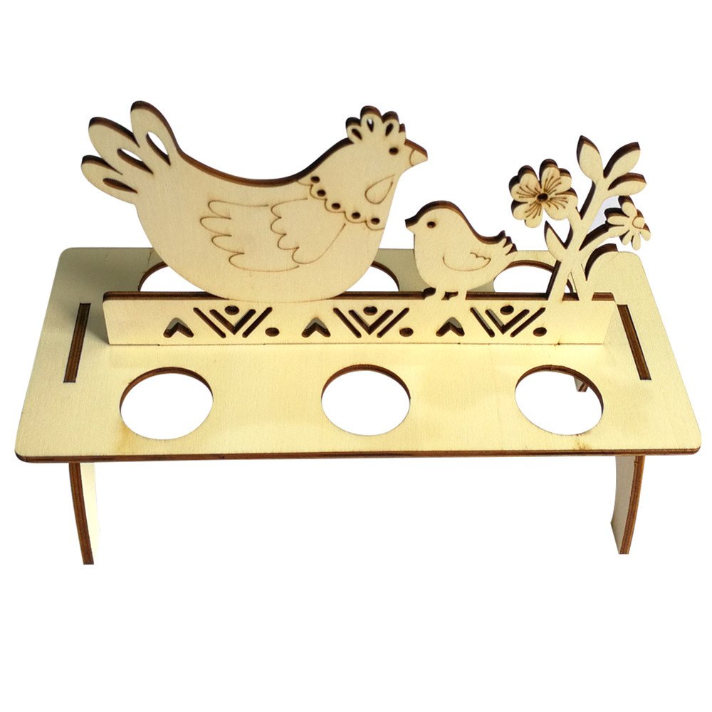 HHmei Wooden Easter Egg Display Shelf - Bunny & Hen Pattern Kids' Egg Holder for Easter Decor - Perfect for Easter Basket Fillers, Home Decor, and Kids' Playroom Organization