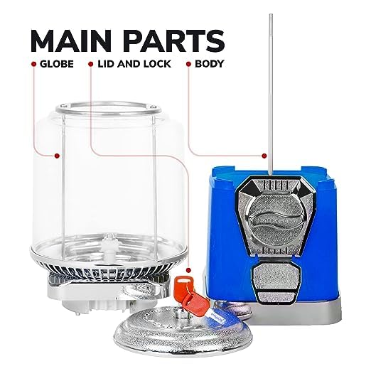 Blue Gumball Machine with Stand & Cylinder Bank - Fun Coin-Operated Bubble Gum Dispenser for Kids - Perfect for Home, Parties, and Retail Stores