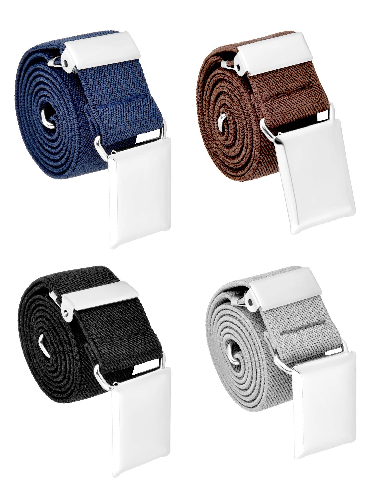 Tatuo 4-Pack Kids Adjustable Elastic Belts - Stretchable Waistband for Boys & Girls (Black, Gray, Brown, Navy Blue) - Perfect for School Uniforms, Dress Pants & Everyday Wear
