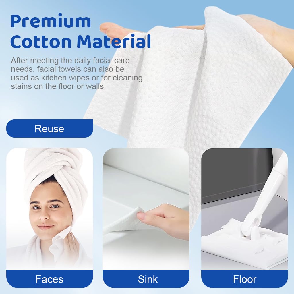 MAYCREATE® 50 Count Disposable Face Towels - 100% Cotton Ultra-Soft Quick-Dry Facial Tissues for Sensitive, Dry & Oily Skin | Gentle Daily Cleansing & Makeup Removal | Perfect for Travel, Gym & Skincare Routine