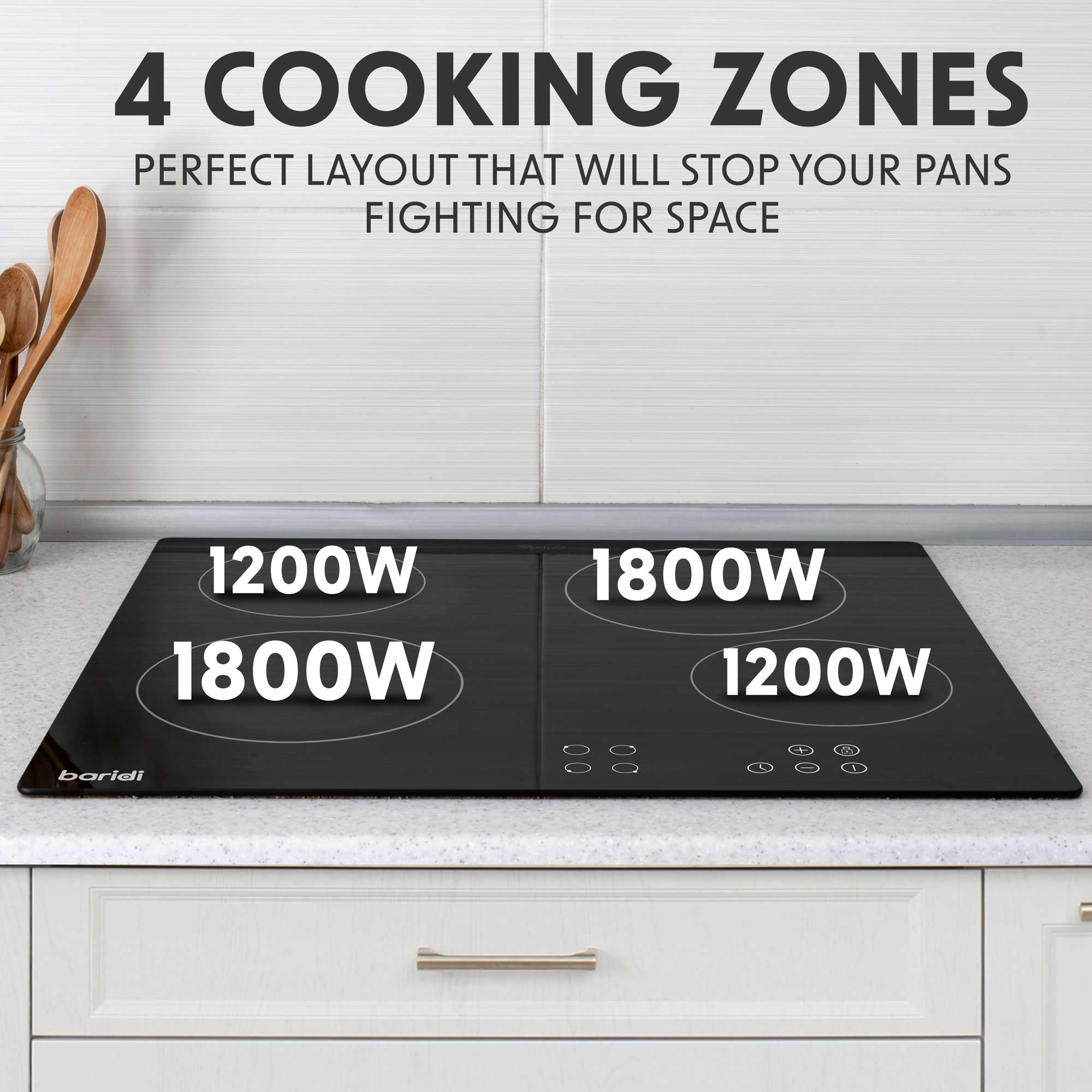 Baridi 60cm Built-In Ceramic Hob with 4 Cooking Zones - Black Glass Electric Stove Top for Modern Kitchens | Perfect for Home Cooking, Baking & Entertaining (Model DH131)