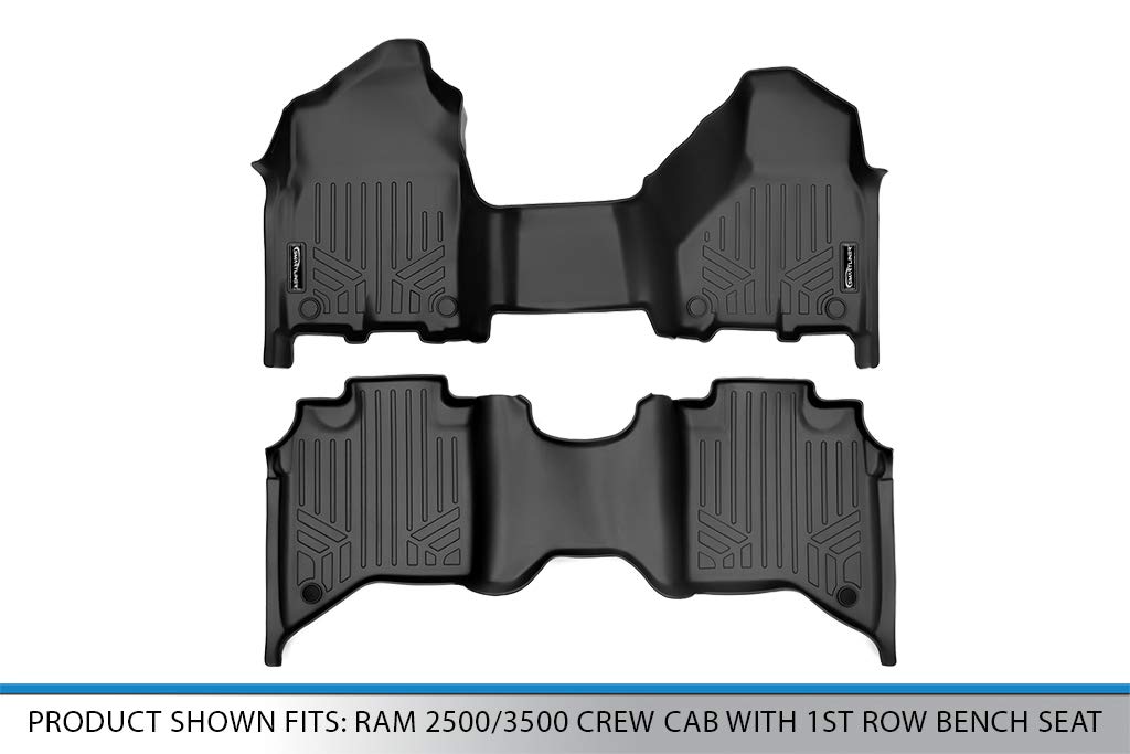 MAXLINER Custom Fit Floor Mats for 2019-2022 Ram 2500/3500 Crew Cab - 1st & 2nd Row Bench Seat - All-Weather Protection - Heavy Duty Black Rubber Car Mats - Perfect for Trucks, Off-Roading & Work Vehicles