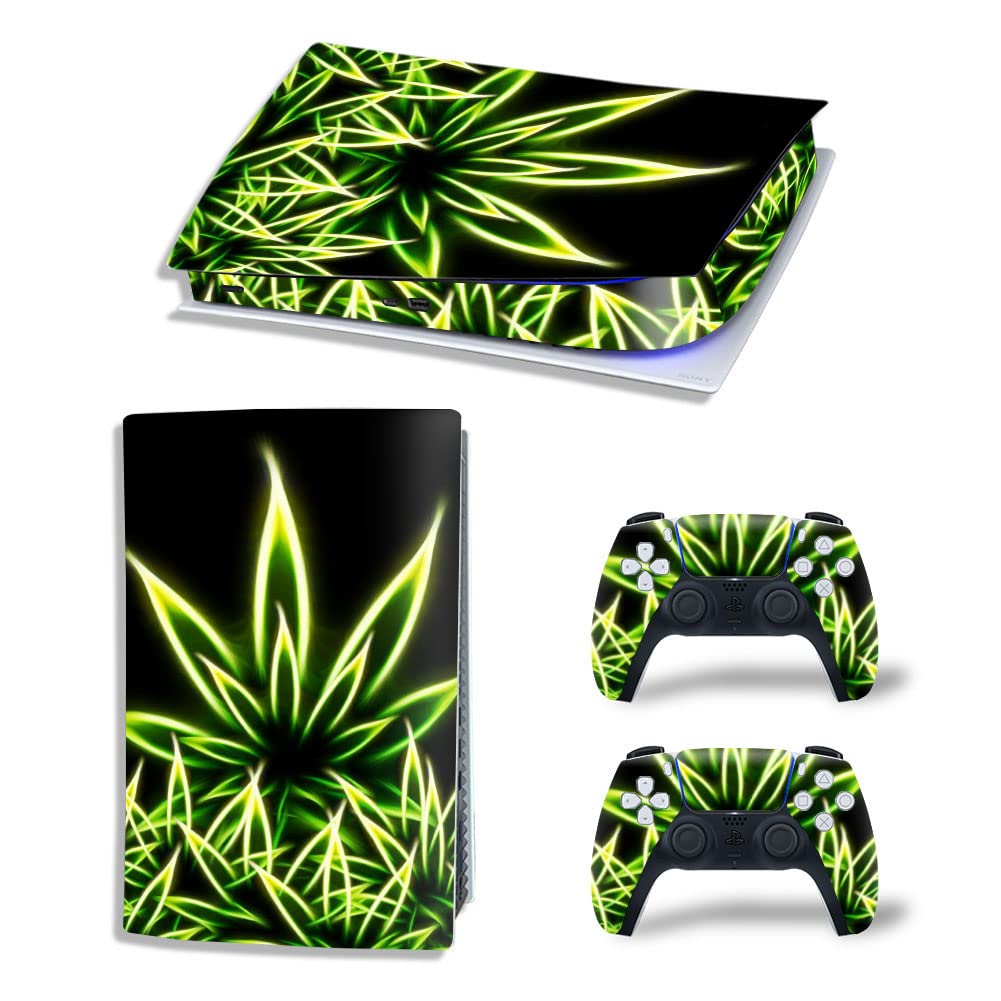 Premium Glossy Vinyl Decal Skin Wrap for PS5 Console & 2 Controllers - Full Body Protective Cover Stickers (Digital Edition, Luminous Plants Design) - Perfect for Gaming Setup & Personalization