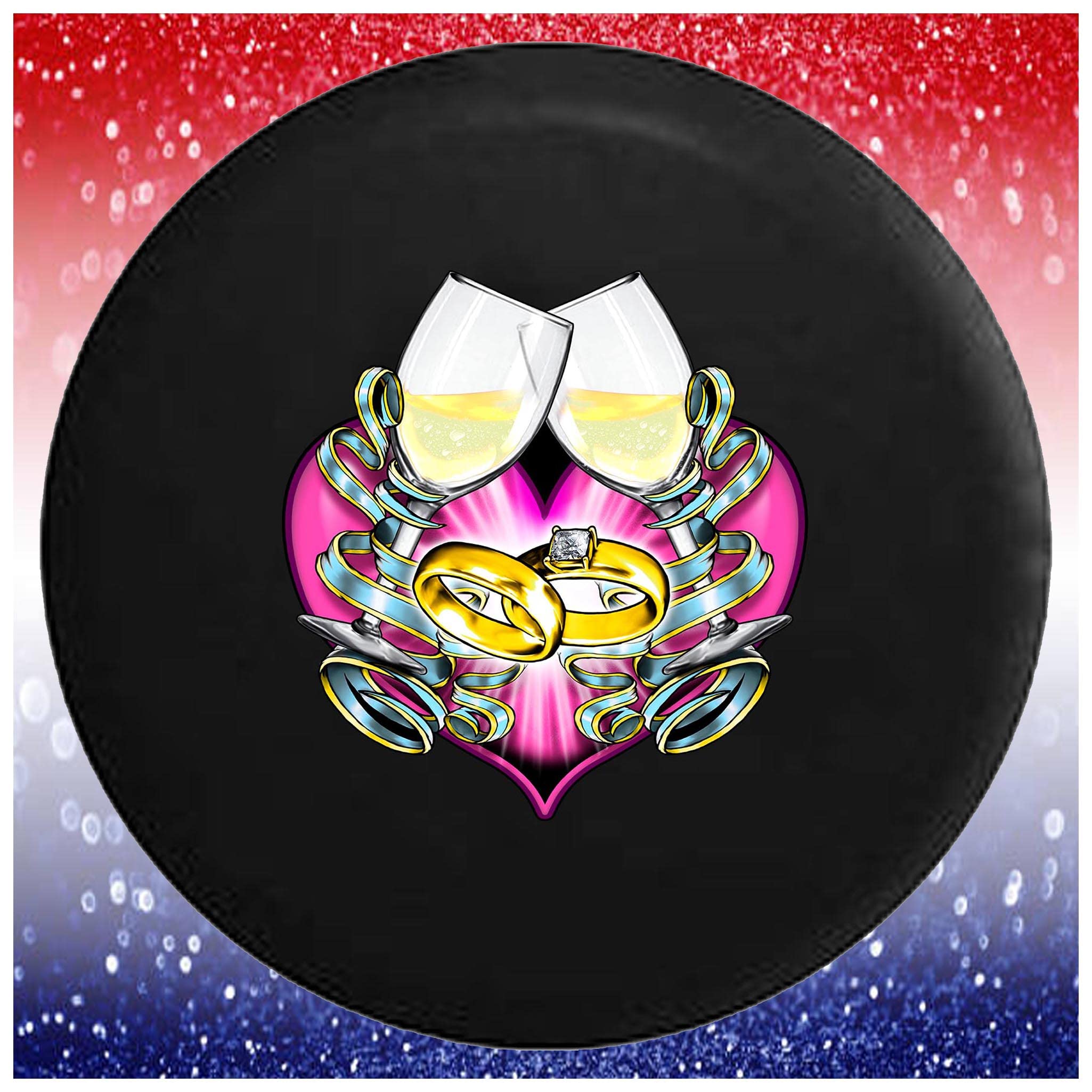 Just Married Love Black Spare Tire Cover for Trailers, Trucks, SUVs & RVs - 29 Inch Waterproof Accessory - Perfect for Camping, Road Trips & Newlywed Adventures