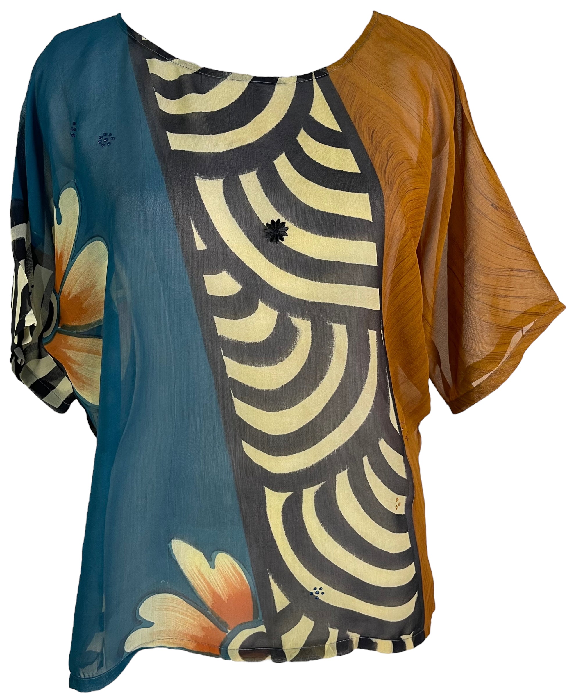 PRG6315 Wabi Sabi Sheer Silk Blouse with Side Slits - Elegant & Breathable for Casual Wear, Office, and Evening Outfits