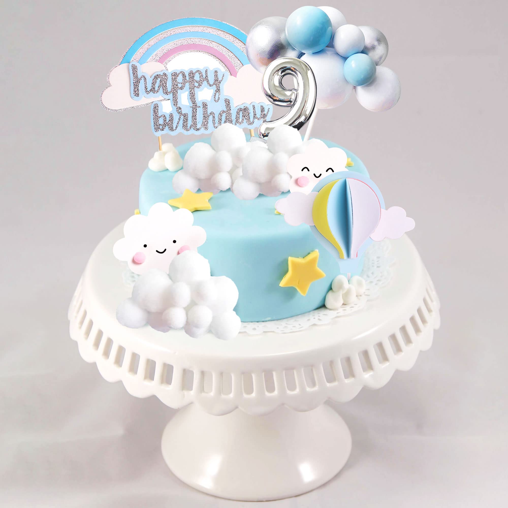 LaVenty On Cloud 9 Cake Topper - Birthday Cake Decoration for 9th Birthday Party Supplies | Perfect for Cloud Themed Celebrations, Baby Showers & Anniversary Cakes