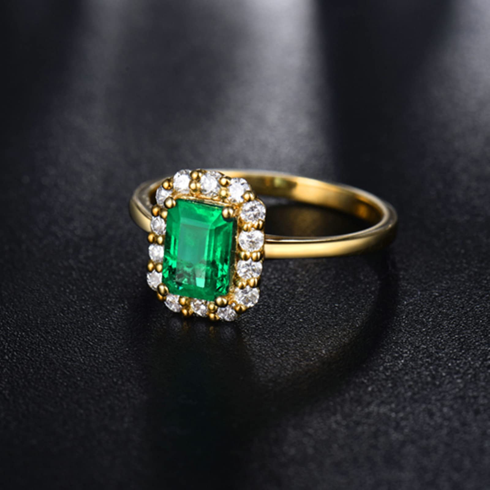 18K Yellow Gold & 925 Sterling Silver Women's Wedding Rings - Simple Emerald Moissanite/Zirconia Band for Engagement, Anniversary & Everyday Wear
