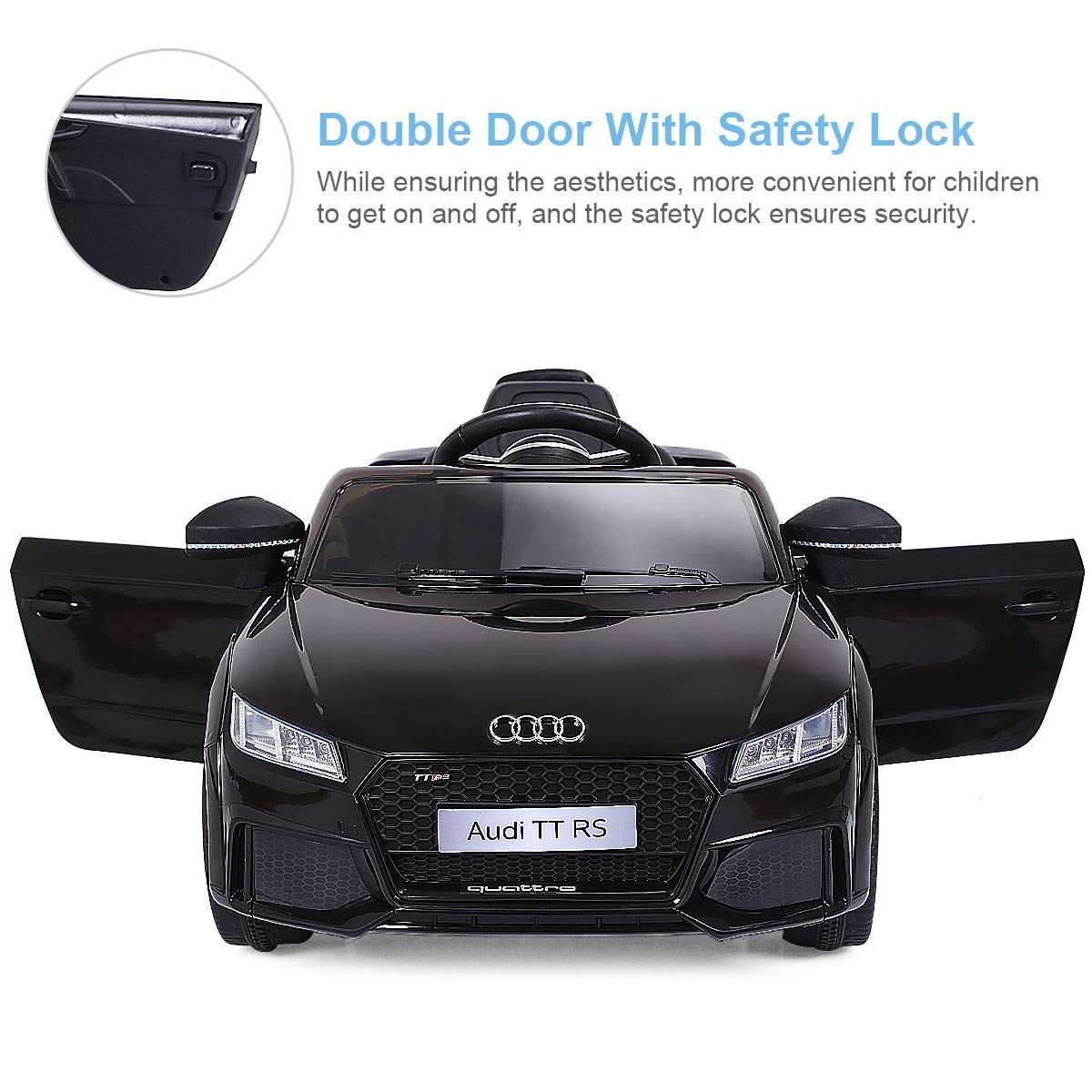 Costzon 12V Licensed Audi TT RS Kids Electric Ride On Car with Parental Remote Control, MP3 Player, LED Lights & Horn - High/Low Speed Battery-Powered Vehicle for Boys & Girls (Black) | Perfect for Birthday Gifts, Outdoor Play & Backyard Fun