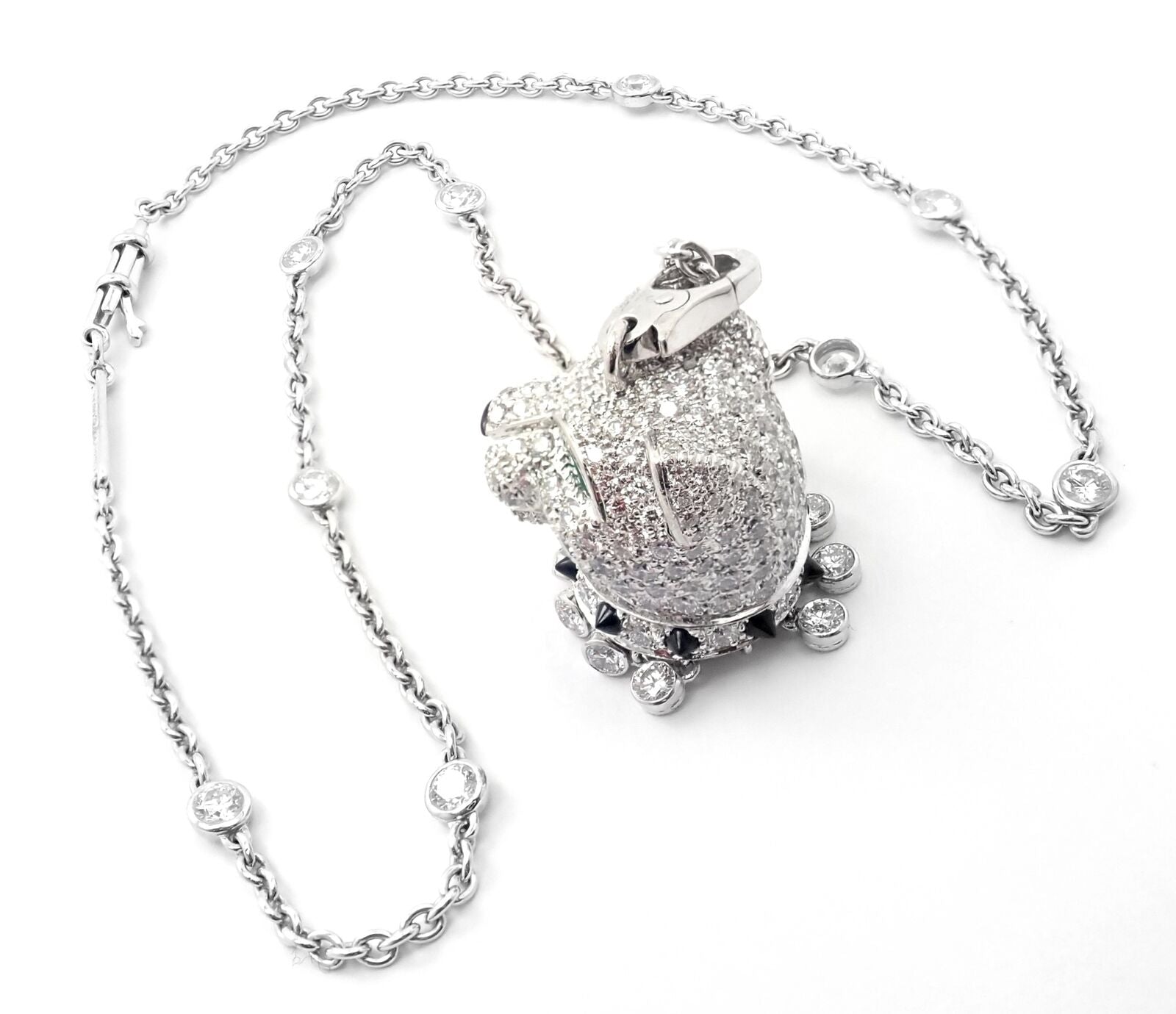 Authentic Cartier Panther 18k White Gold Diamond Emerald Onyx Pendant Necklace - Luxury Jewelry Gift for Women, Perfect for Weddings & Special Occasions