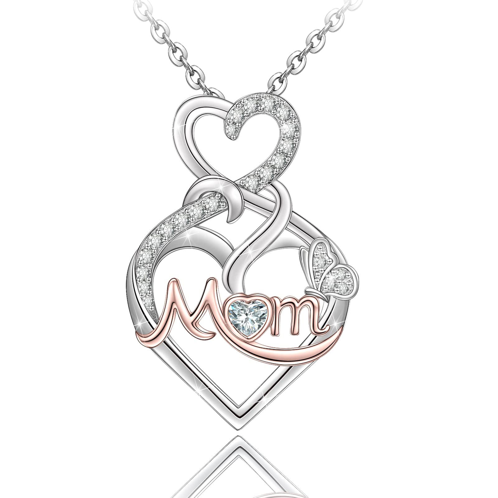 925 Sterling Silver Butterfly Heart Pendant Necklace for Women - Elegant Mom Jewelry Gift for Birthday, Mother's Day from Daughter or Son | Perfect for Everyday Wear & Special Occasions