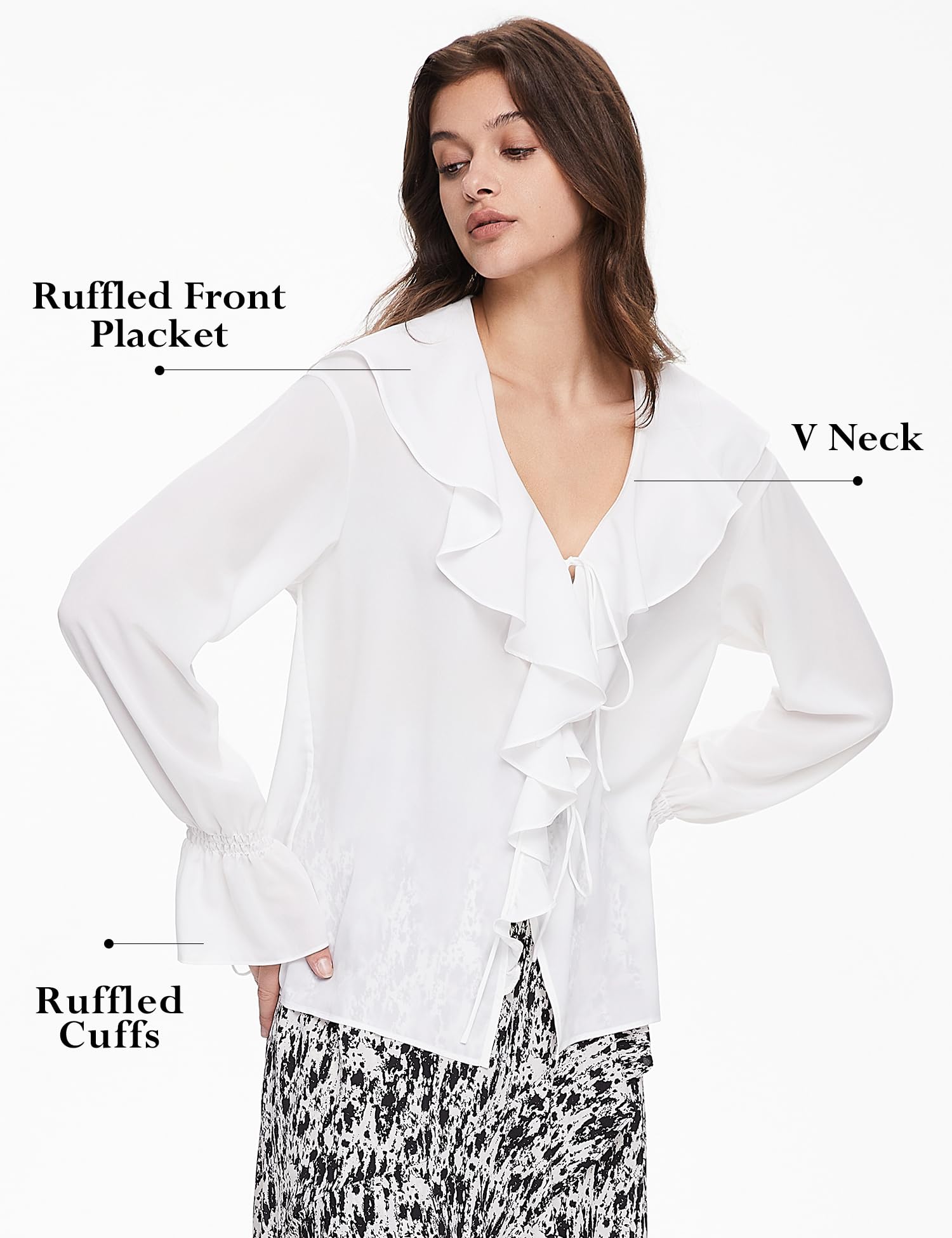 Orolay Women's Chiffon Blouse Long Sleeve V-Neck Loose Tops - Elegant Casual Summer Shirt for Office, Date Night & Outdoor Activities
